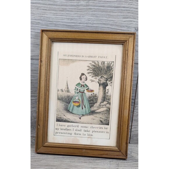 Vtg Framed Borghese Print "Selfishness Is A Great Fault"Chic Teacher Wall Art